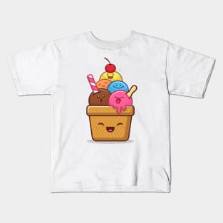 Happy Cute Ice Cream Kids T-Shirt